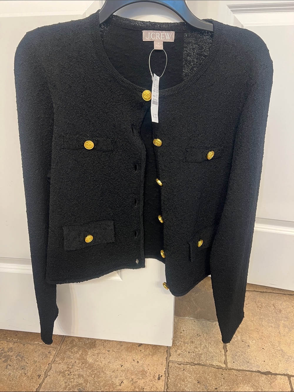 J. Crew Black Bouclé Jacket with Gold Buttons